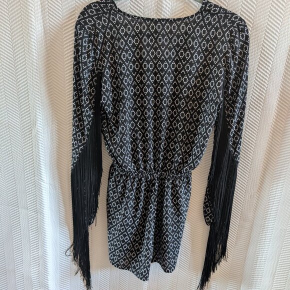 H&M X Coachella Black & White Fringe Romper Size 8 Festival Boho Western - Picture 12 of 13